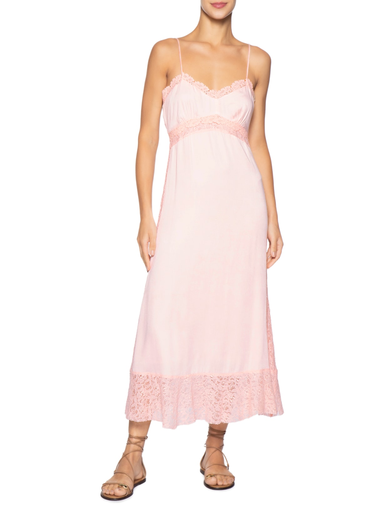 Vestido Renda Midi Rosa Farm
