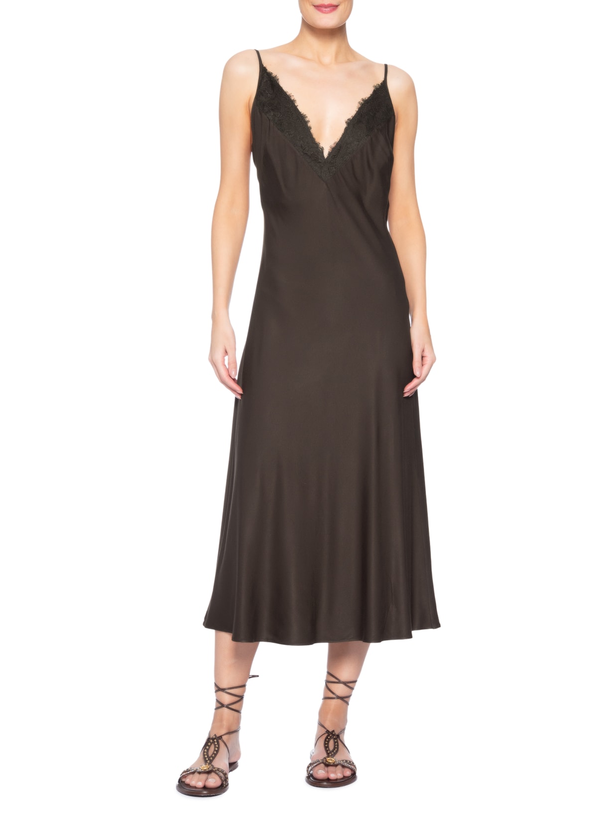 Vestido Renda Midi – Marrom Farm