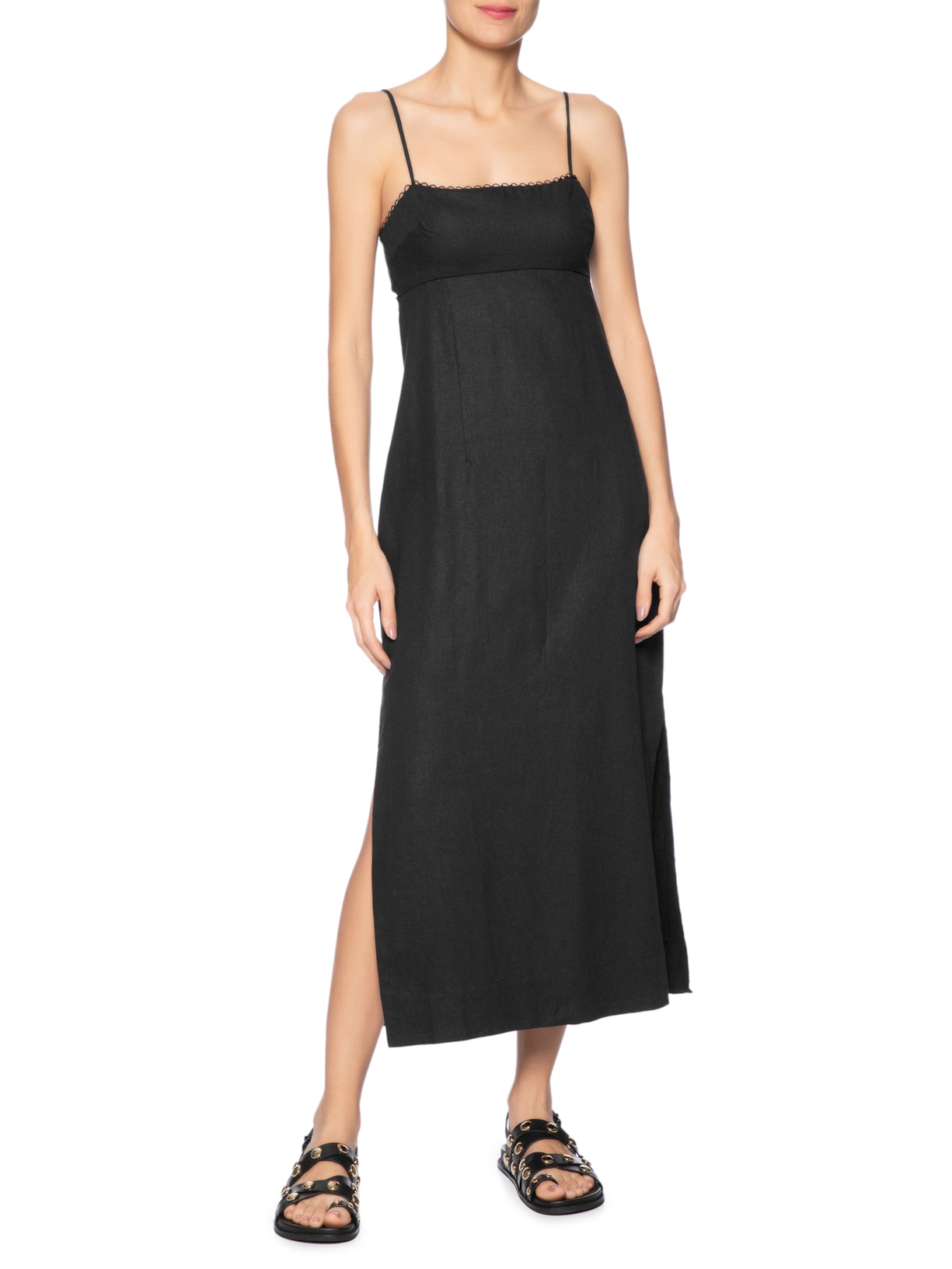 Vestido Reto Alcinhas Preto Farm