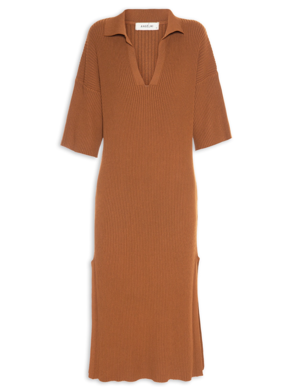 Vestido Reto Gola Polo - Marrom