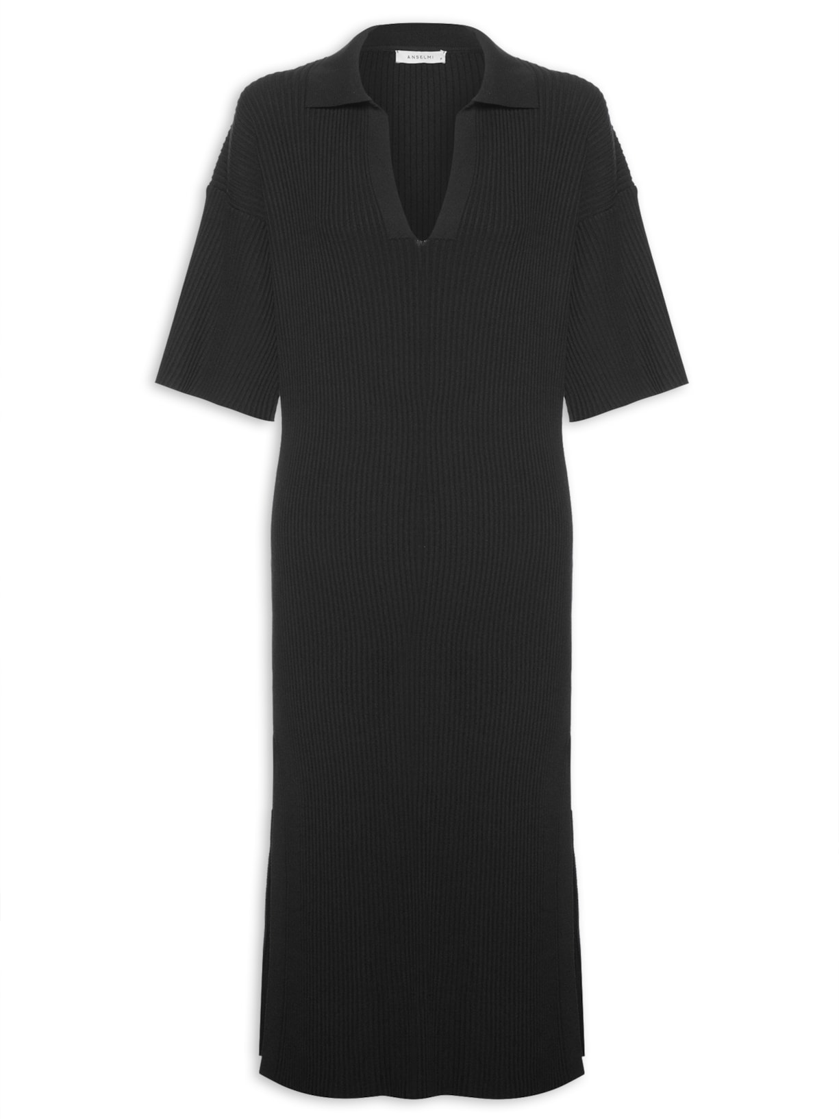 Vestido Reto Gola Polo - Preto