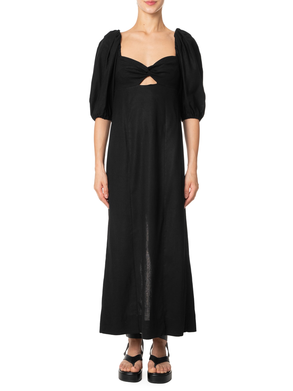 Vestido Reto Mangas Preto Farm