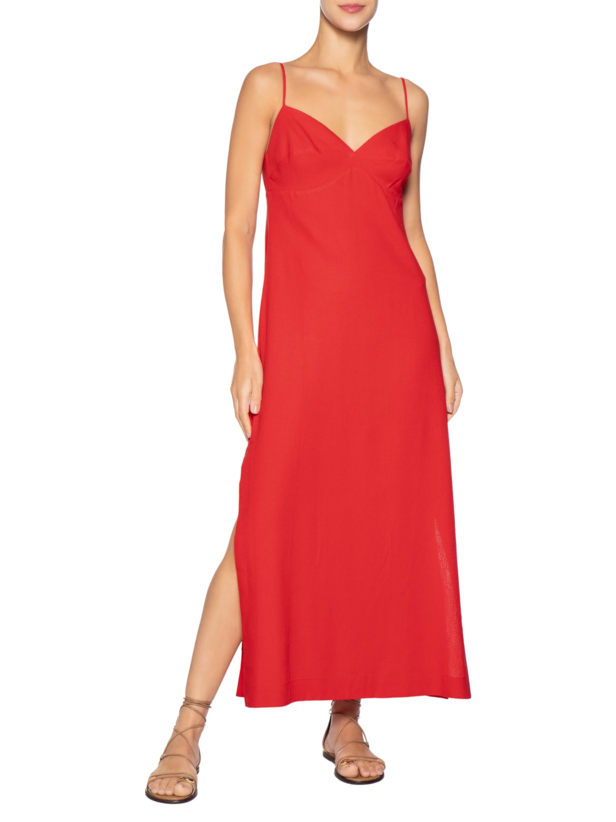 Vestido Reto Midi Vermelho Farm