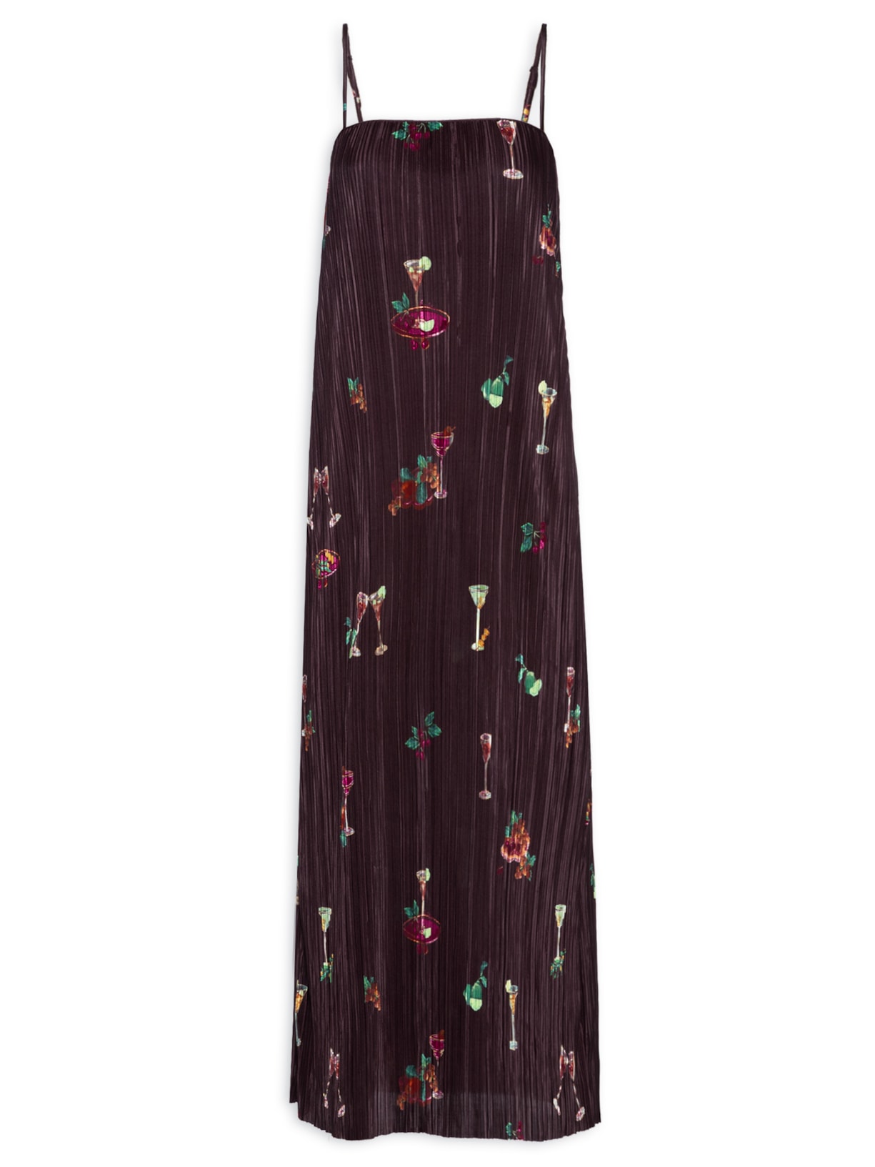 Vestido Reto Plissado Coquetel Tropical - Preto