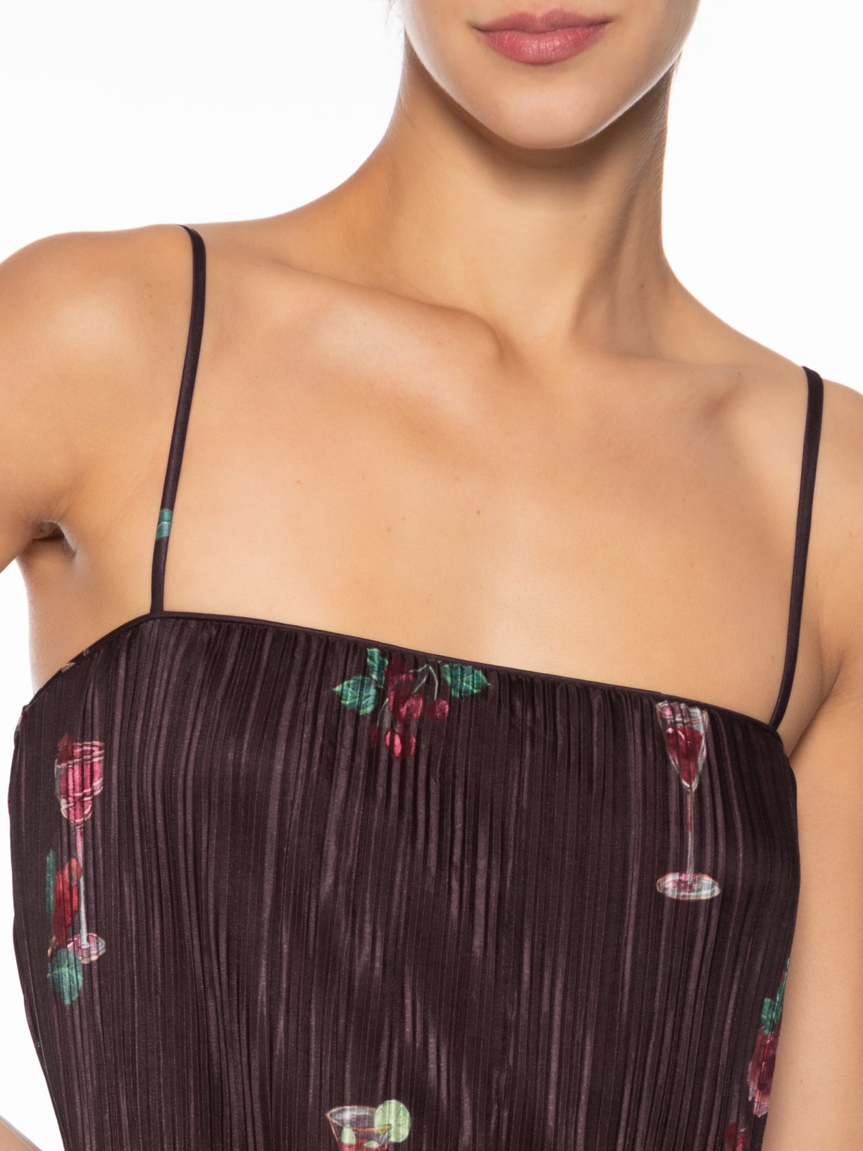 Vestido Reto Plissado Coquetel Tropical Preto Farm