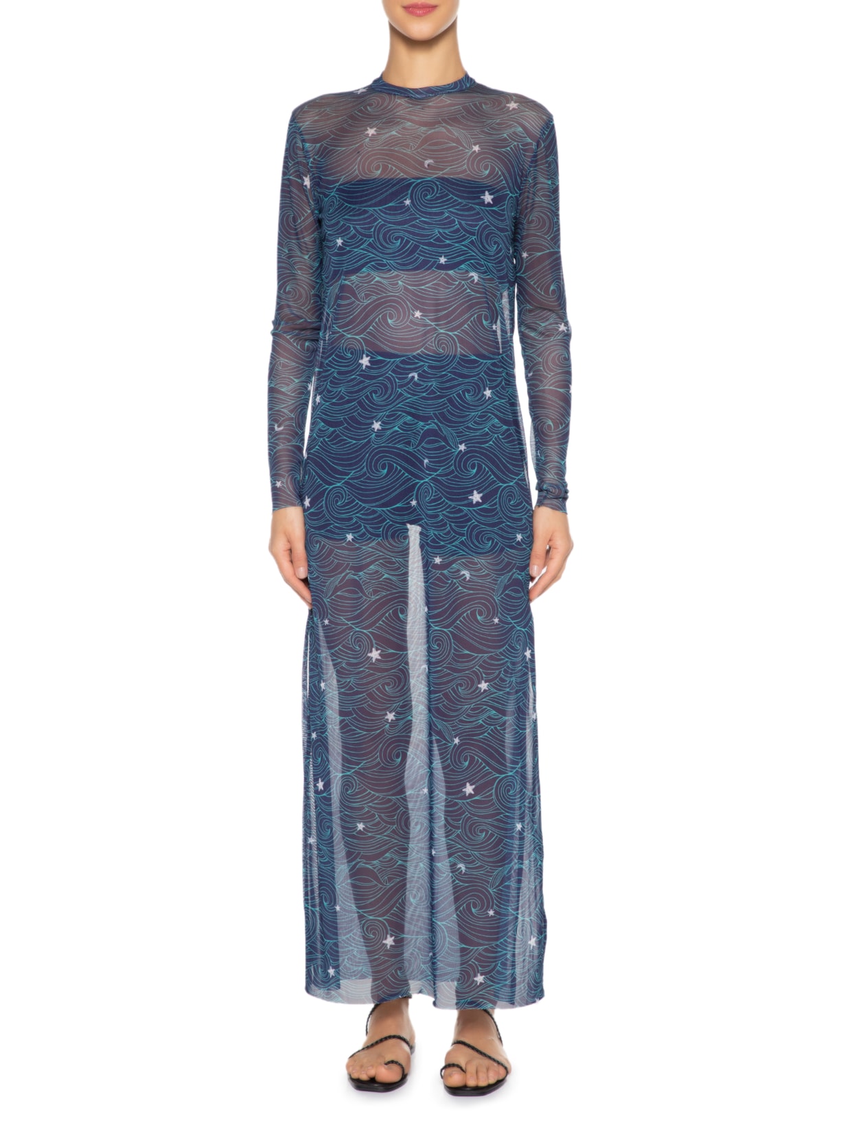 Vestido Reto Tule Estampa Maré Cheia Azul Dress To