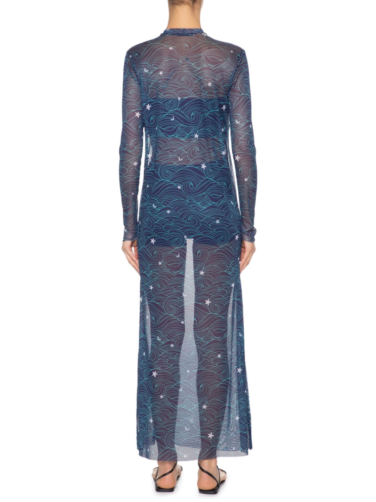 Vestido Reto Tule Estampa Maré Cheia Azul Dress To