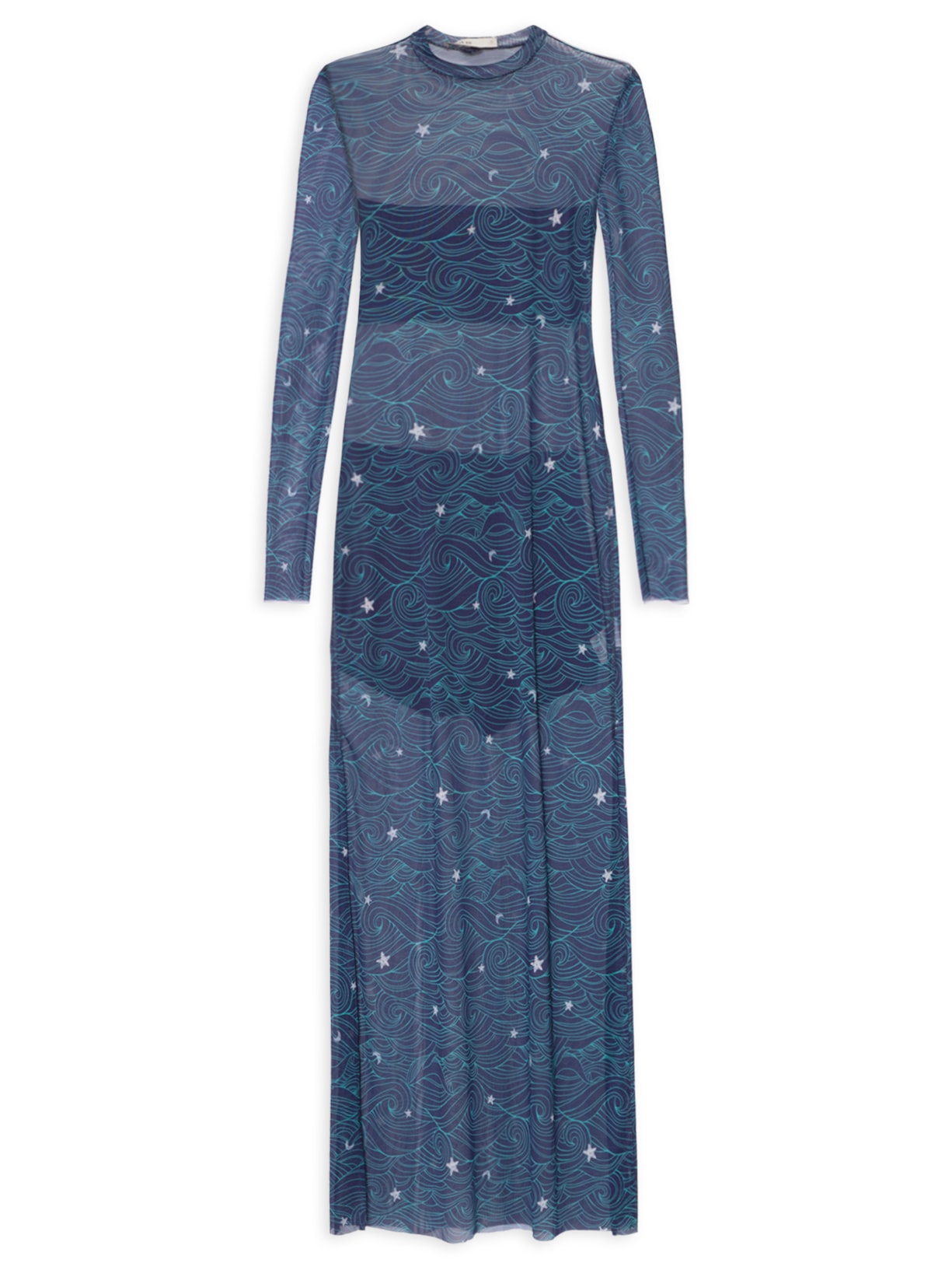 Vestido Reto Tule Estampa Maré Cheia - Azul