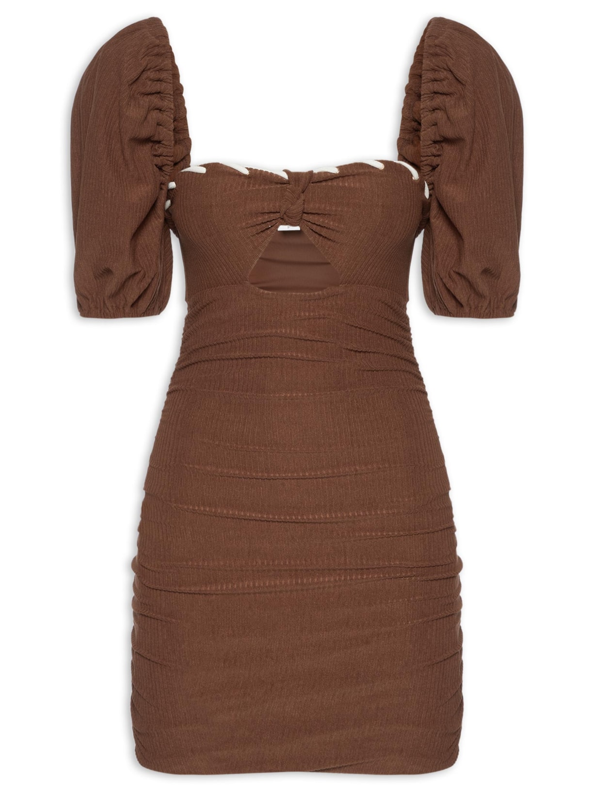 Vestido Retrô Com Mangas Bufantes - Marrom