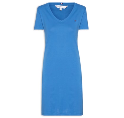 Vestido Rib Solid V-Neck - Azul