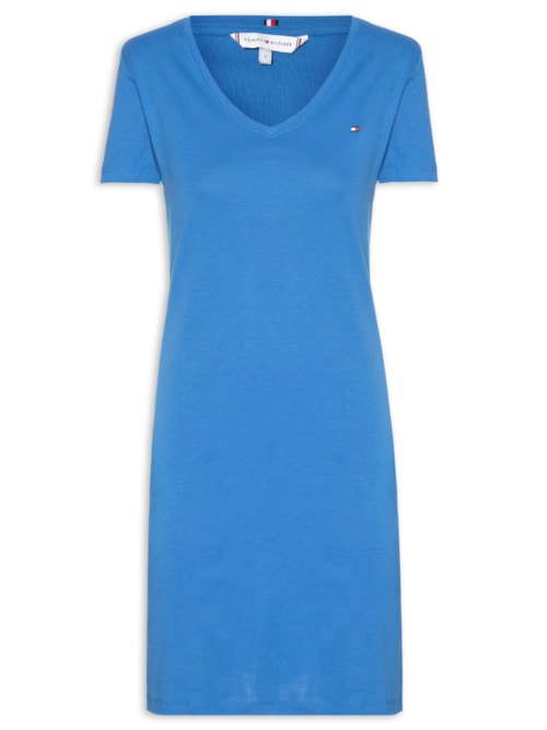 Vestido Rib Solid V-Neck - Azul