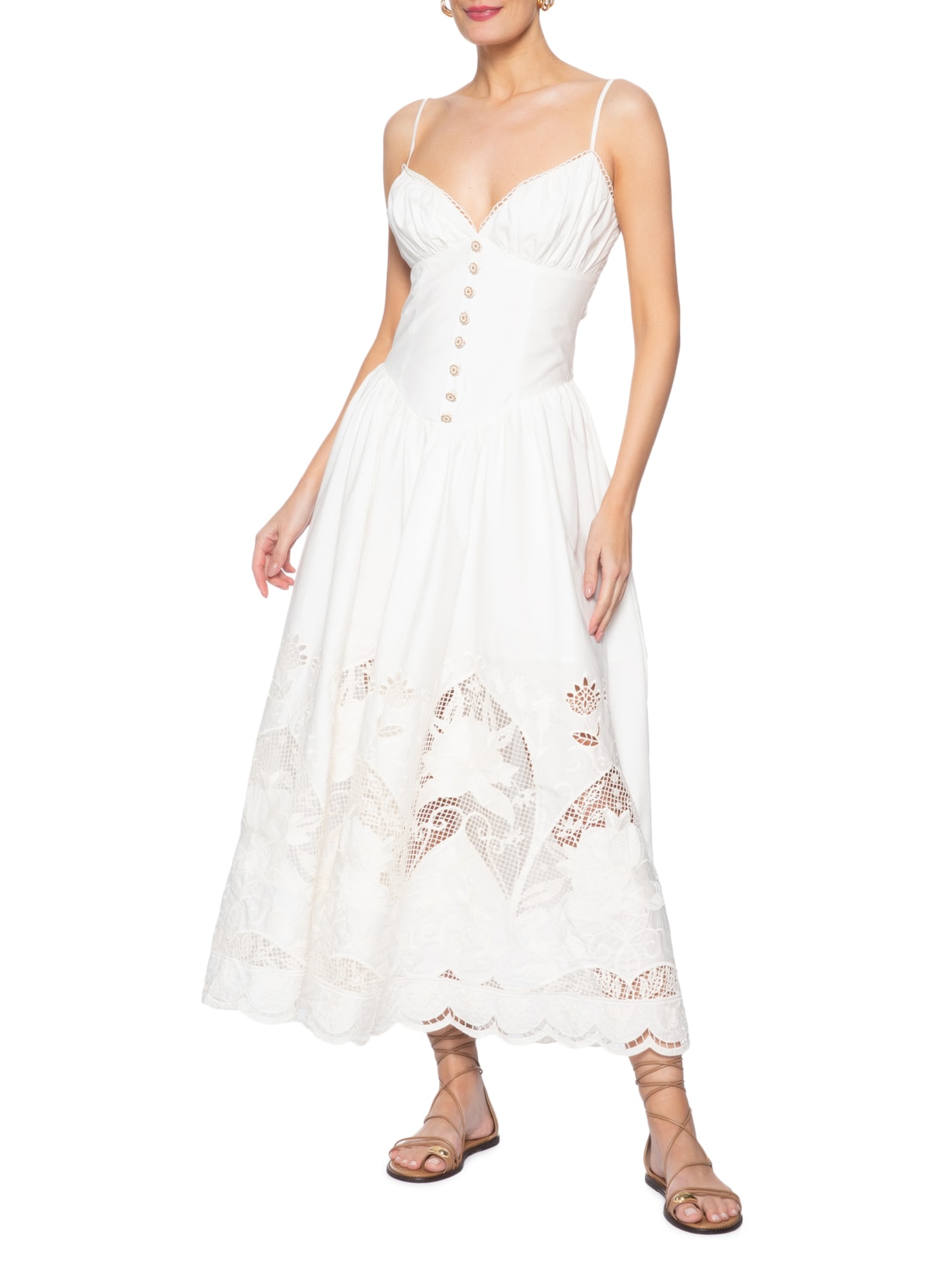 Vestido Richlieu Floral Branco Farm