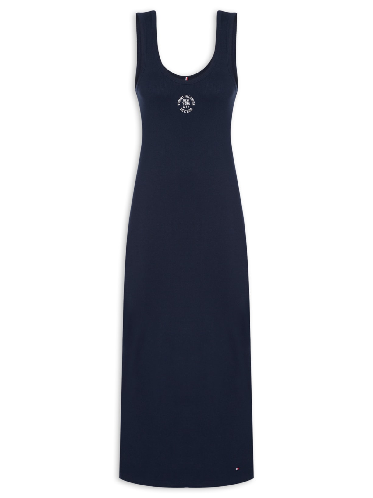 Vestido Roundall Rib Slim Tank Dress Azul Tommy Hilfiger