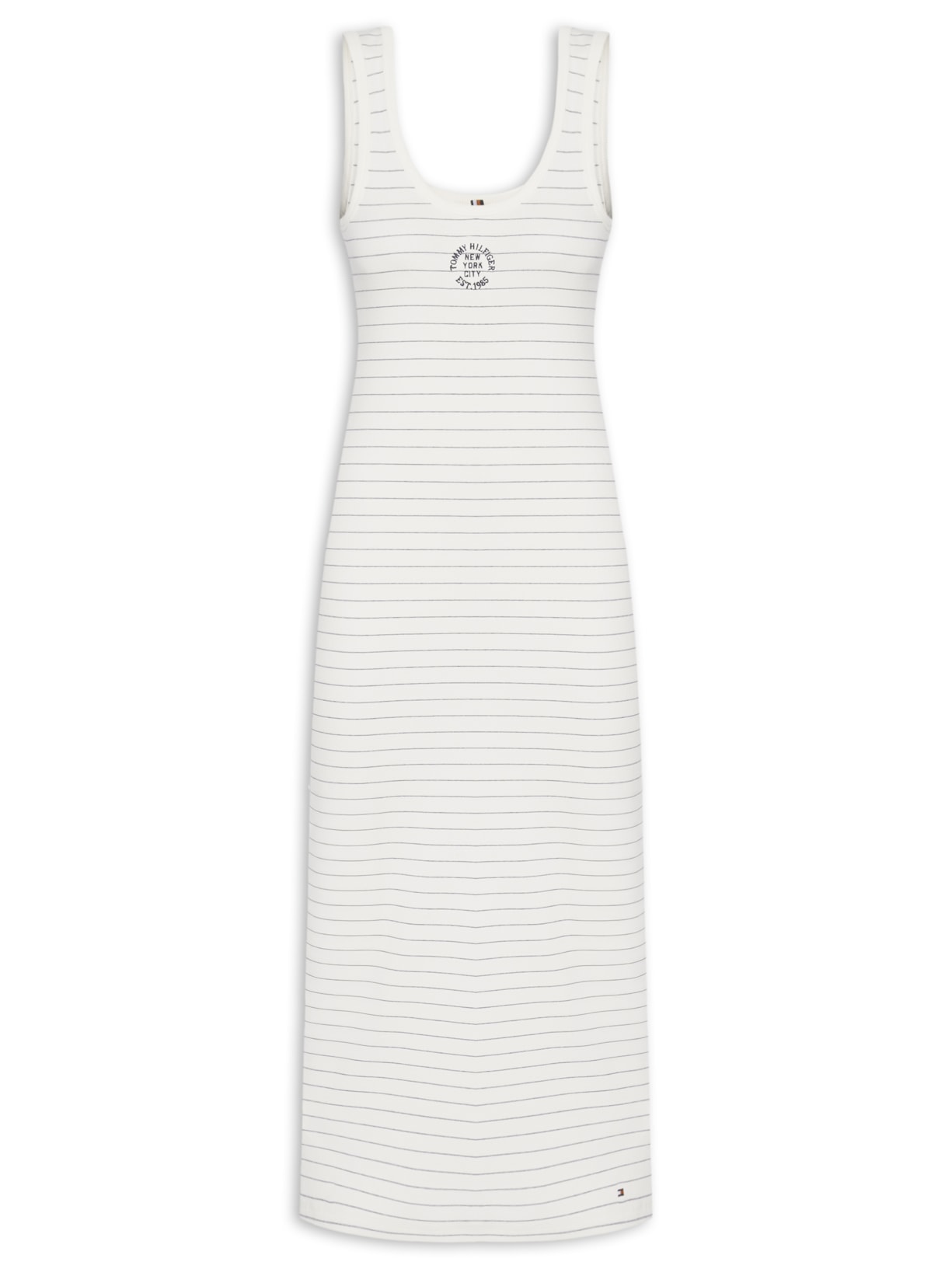 Vestido Roundall Rib Slim Tank Dress Branco Tommy Hilfiger