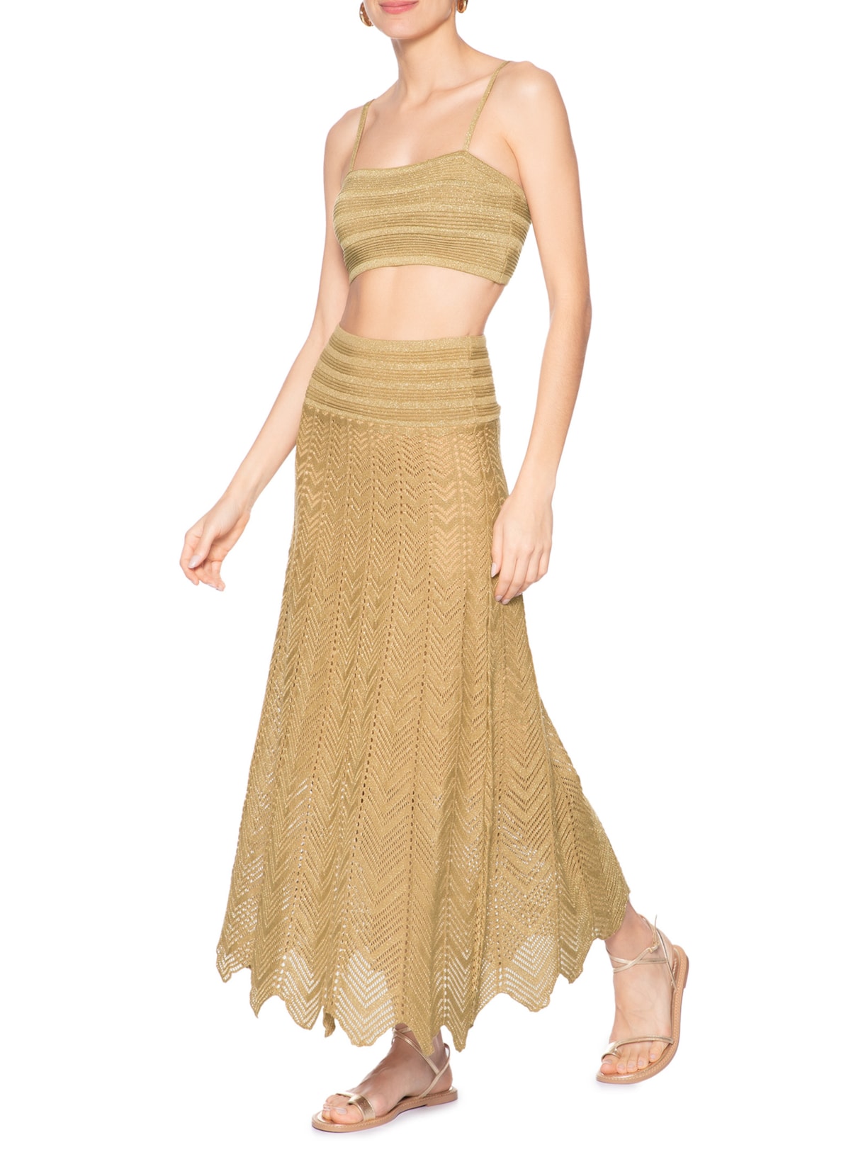 Vestido Saia Tricot Lurex Dourado Dress To