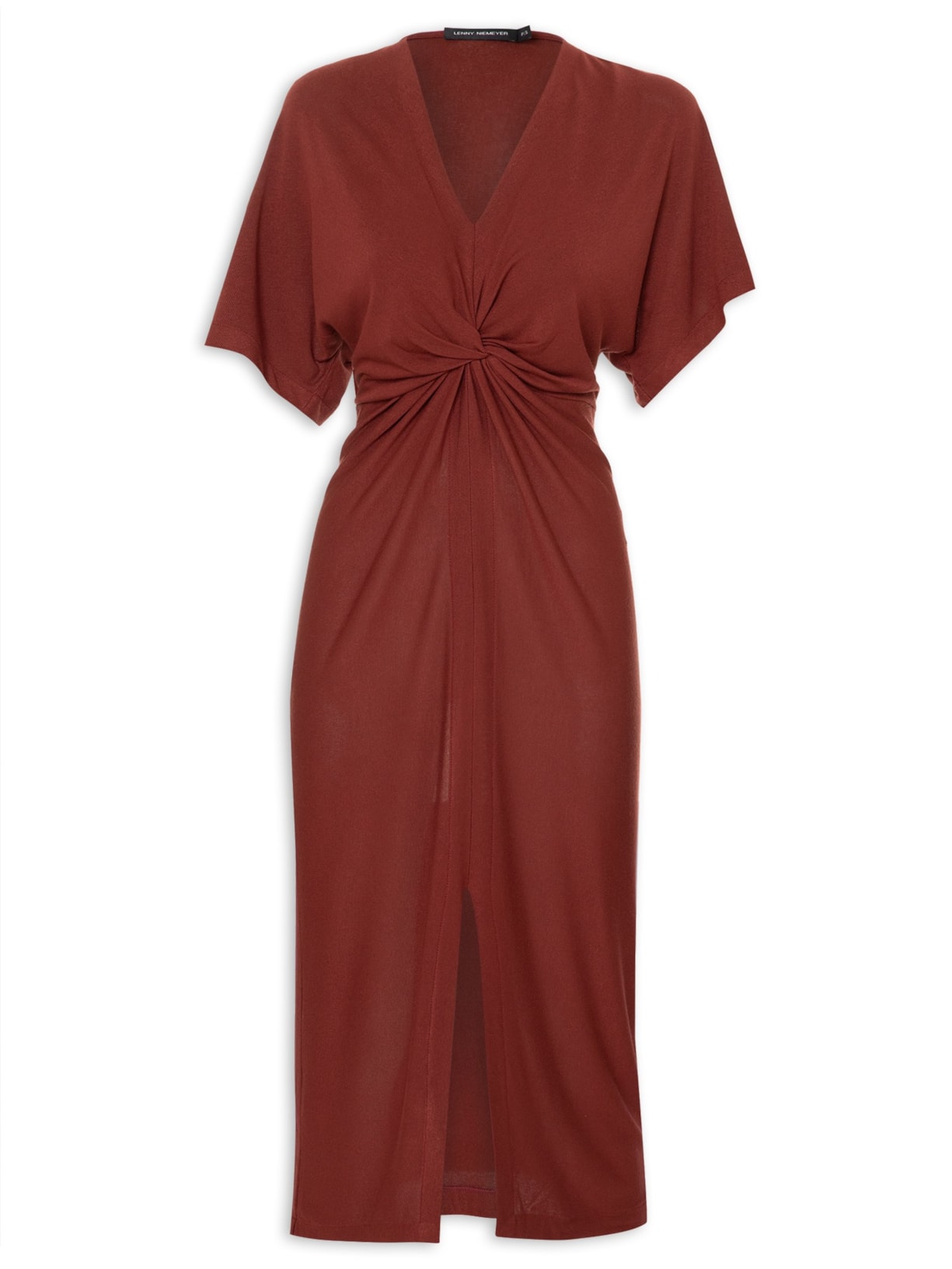 Vestido Saída Nó Cintura Tricot - Marrom