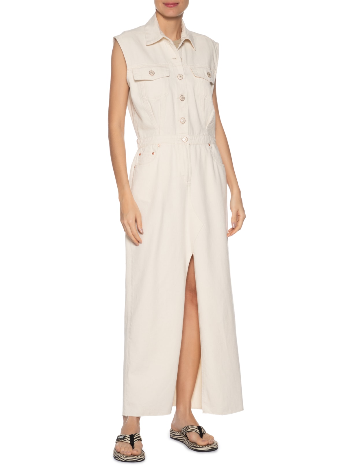 Vestido Sarja Longo Abertura Frontal Off White Animale Jeans