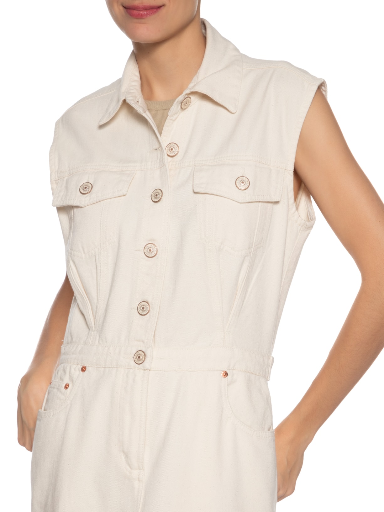 Vestido Sarja Longo Abertura Frontal Off White Animale Jeans