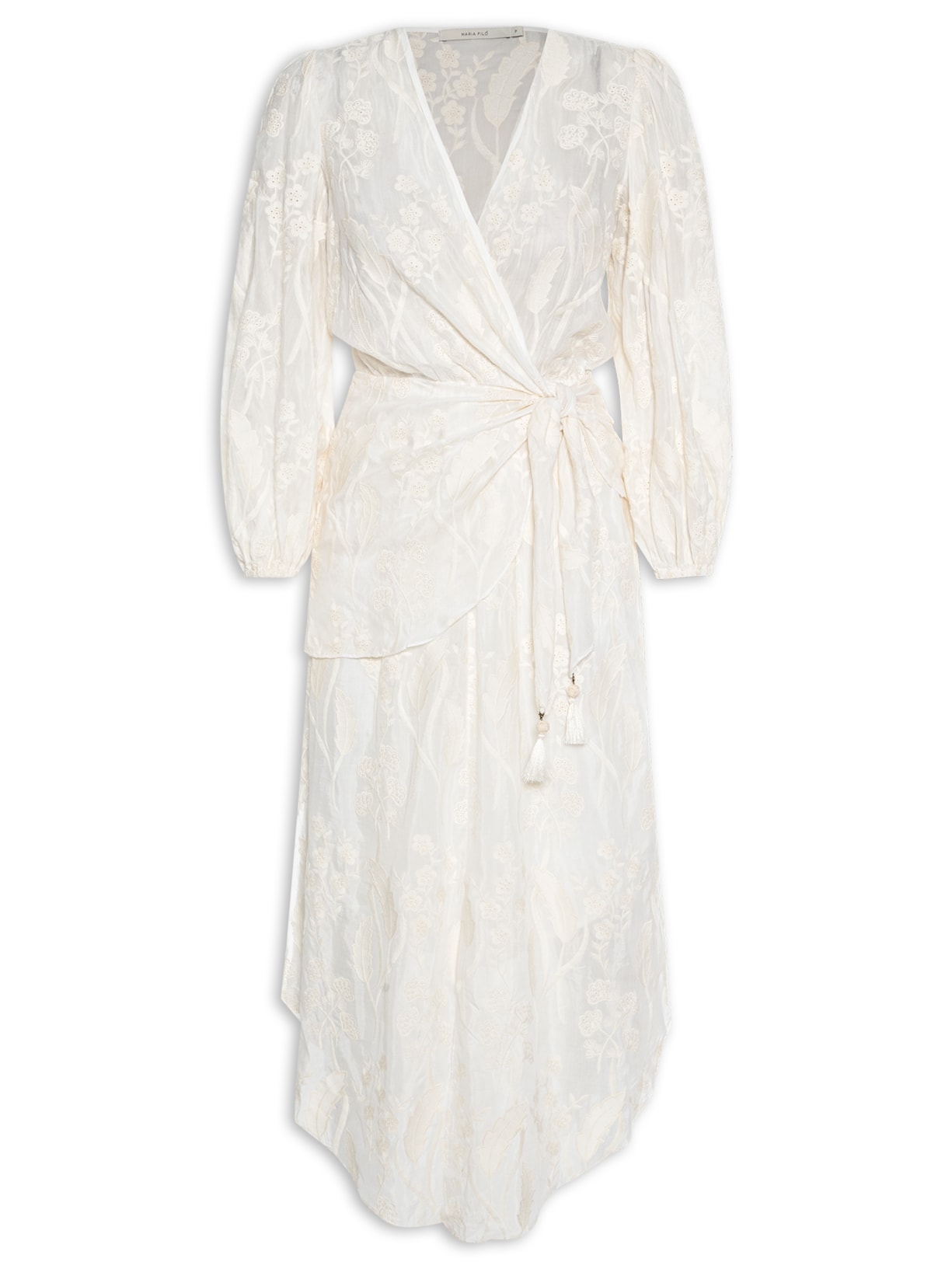 Vestido Seda Midi Bordado - Off White