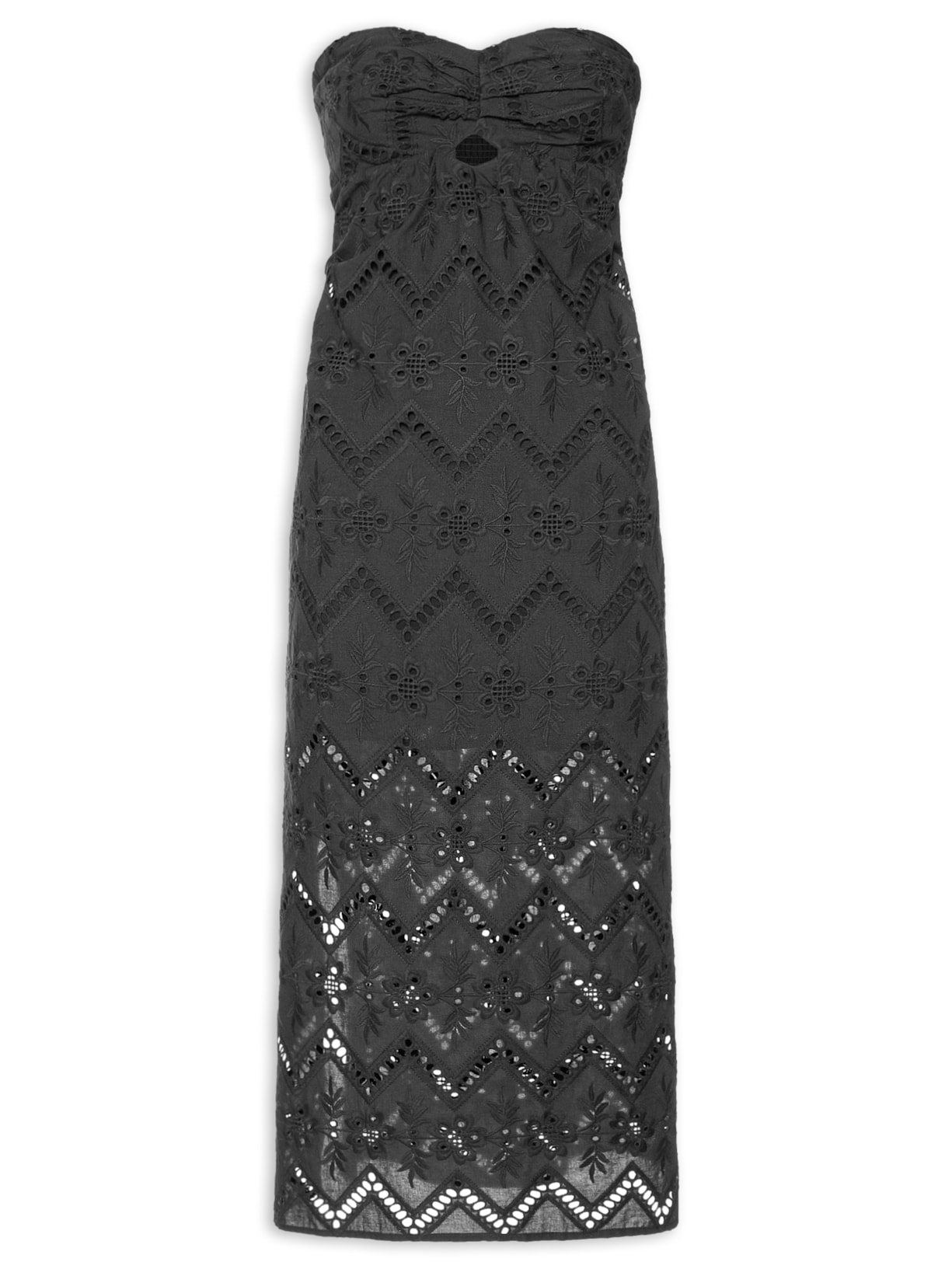 Vestido Sem Alça Bordado Gale Preto Maria Filó