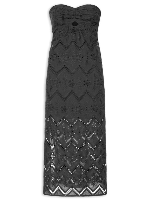 Vestido Sem Alça Bordado Gale - Preto