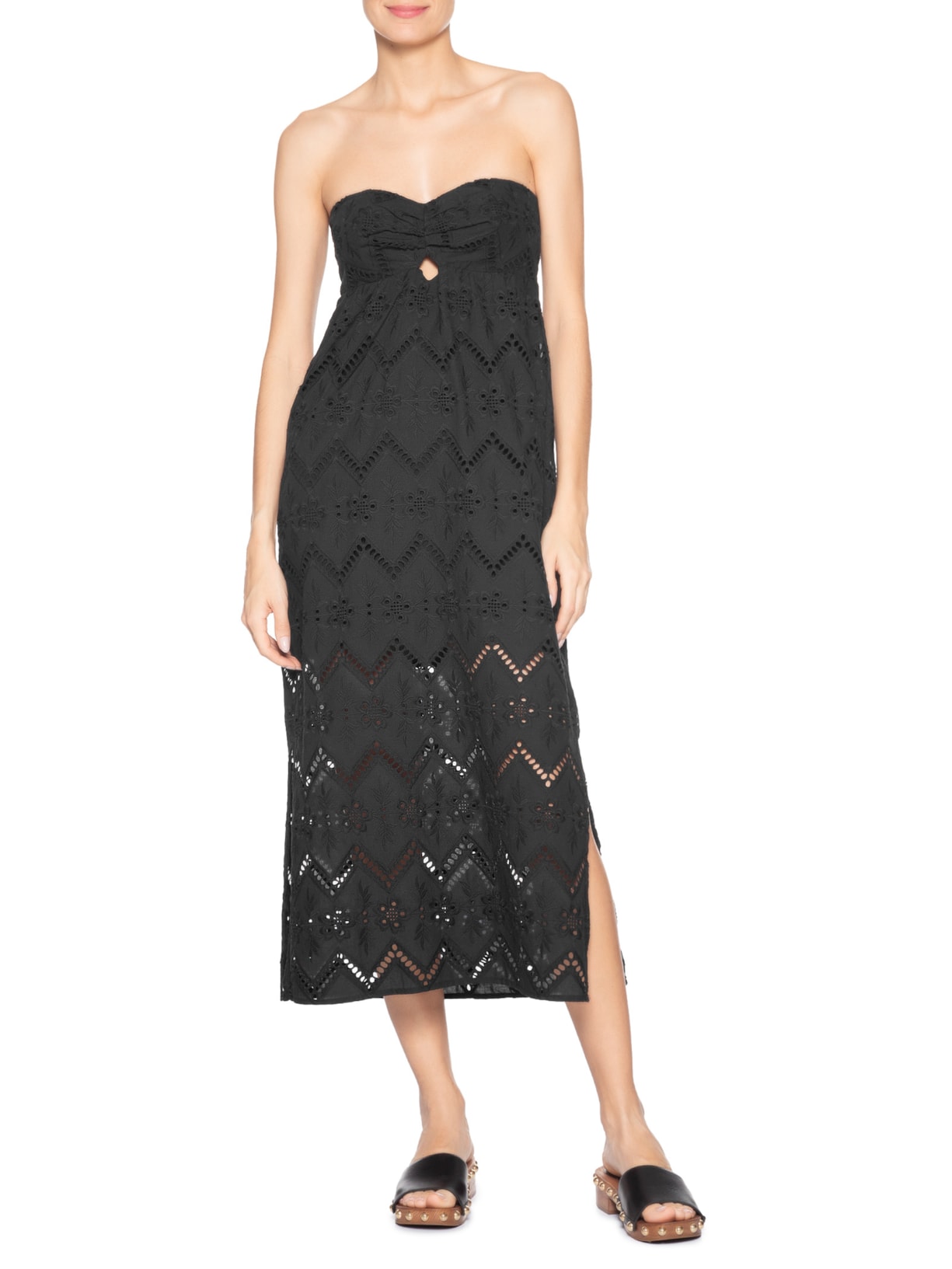 Vestido Sem Alça Bordado Gale Preto Maria Filó