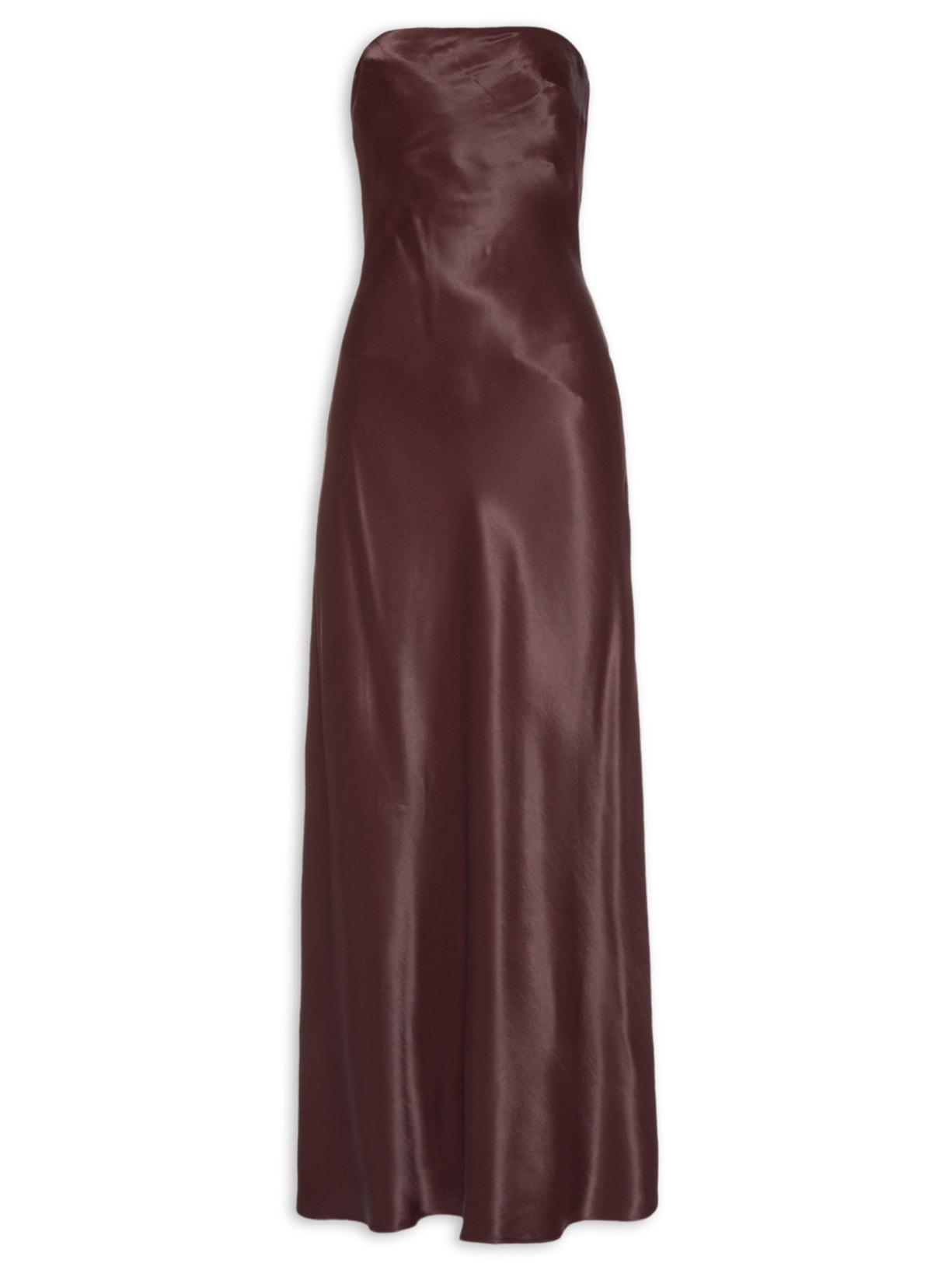 Vestido Sem Alça Cetim - Marrom