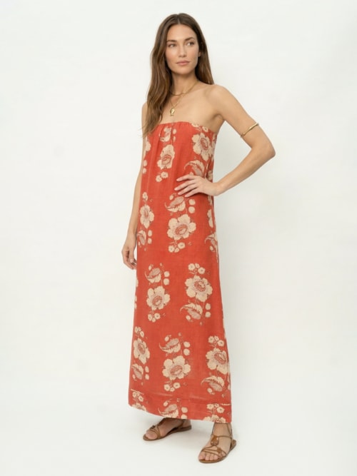 Vestido Sem Alça Estampa Fleur A - Vermelho