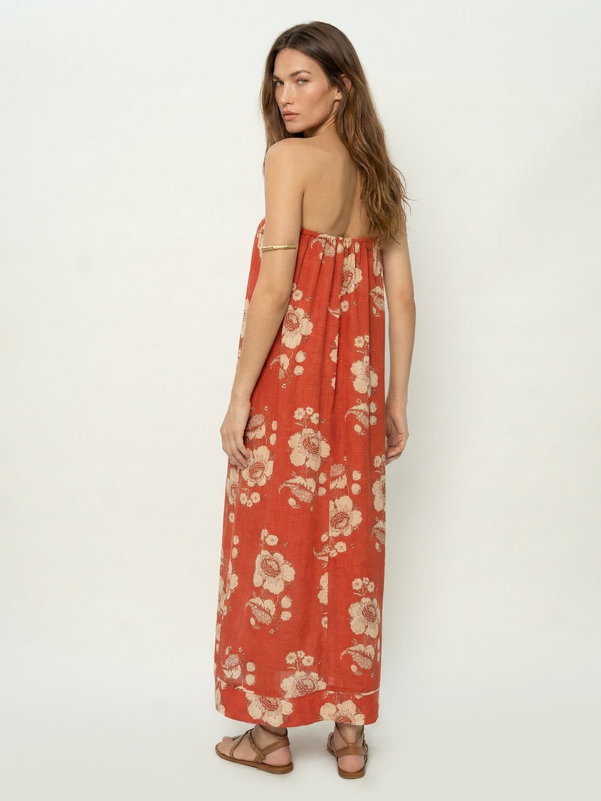 Vestido Sem Alça Estampa Fleur A Vermelho Maria Filó
