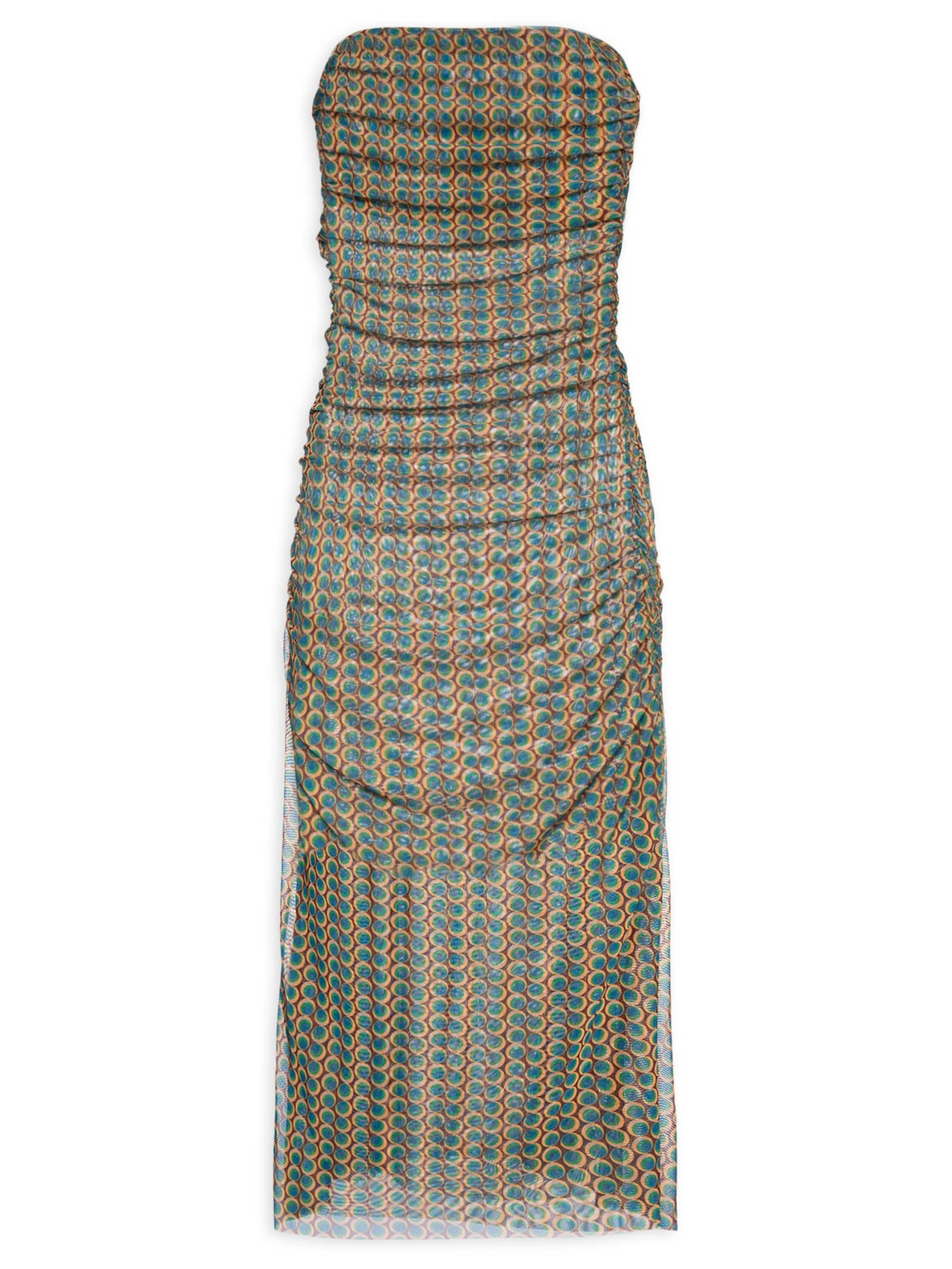 Vestido Sem Alça Franzido Tule - Verde