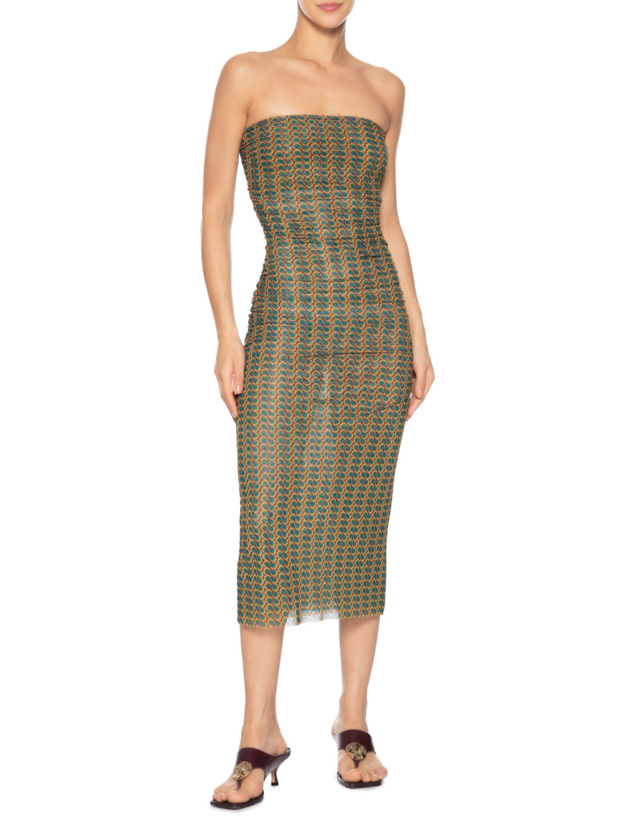 Vestido Sem Alça Franzido Tule Verde Animale