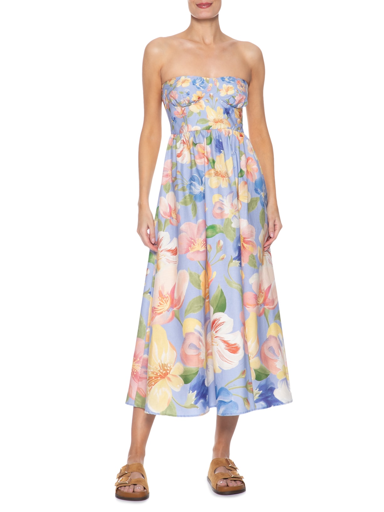 Vestido Sem Alça Leveza Floral Azul Farm
