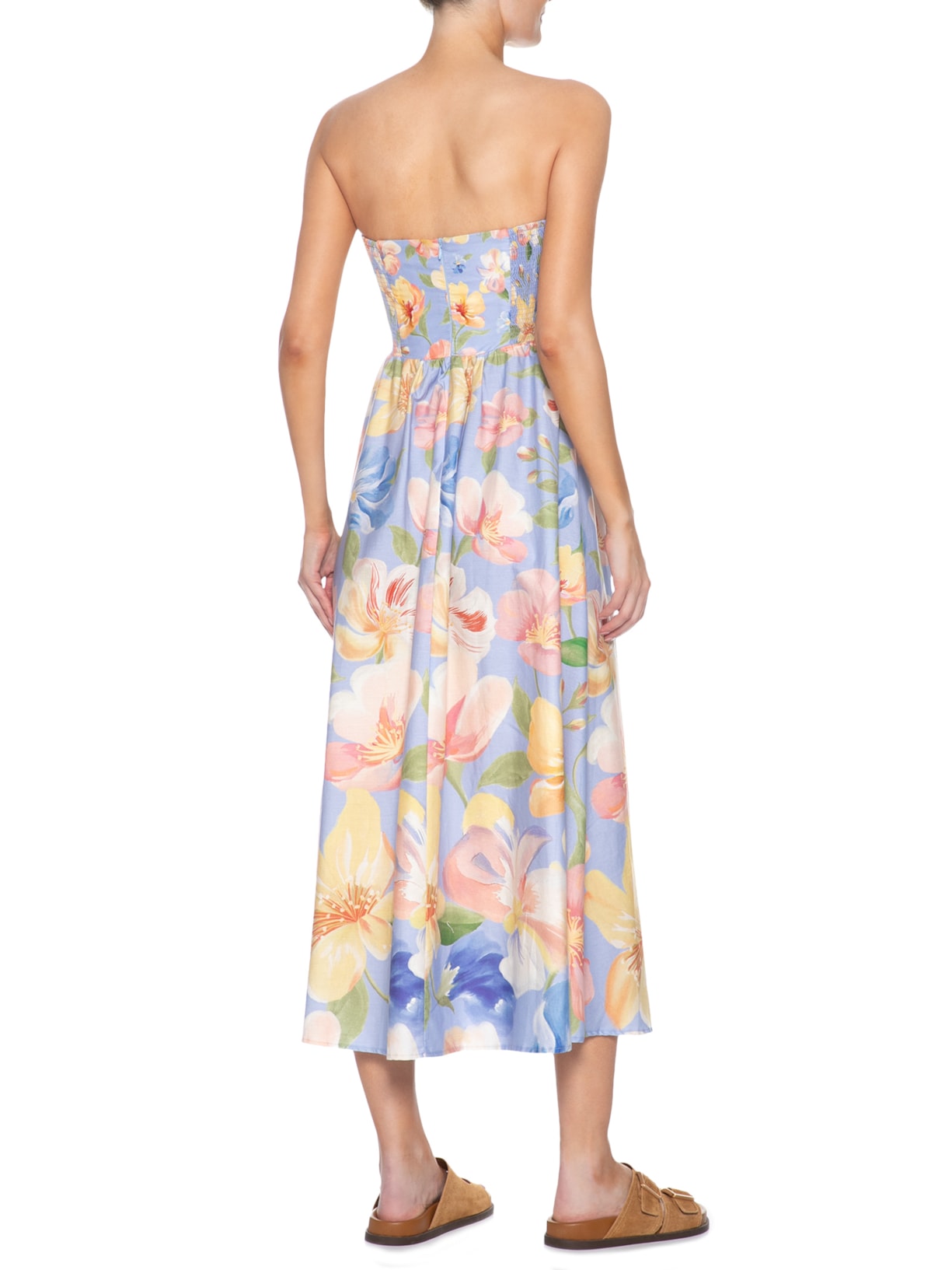 Vestido Sem Alça Leveza Floral Azul Farm
