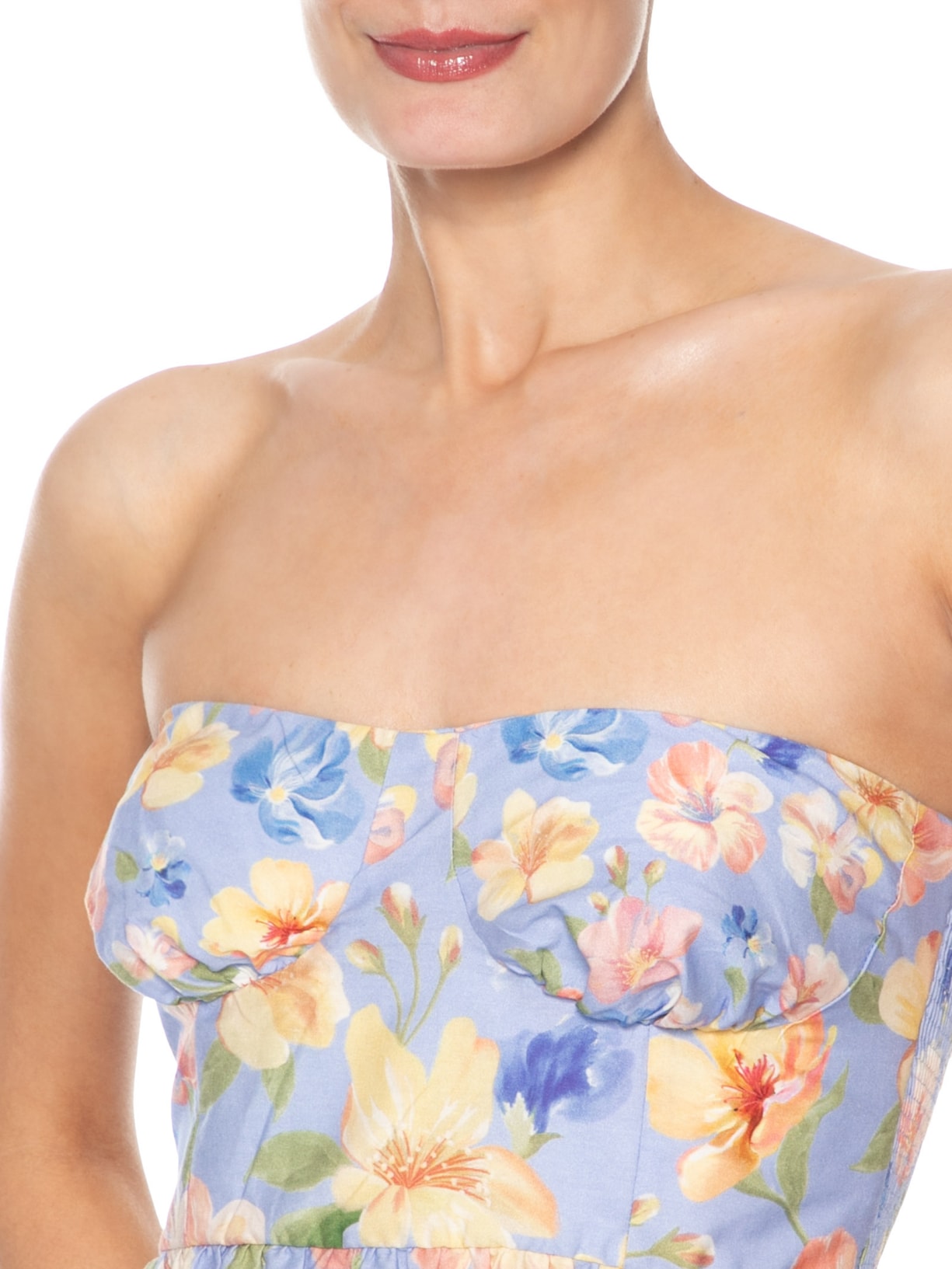 Vestido Sem Alça Leveza Floral Azul Farm