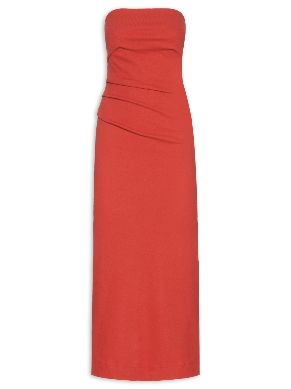 Vestido Sem Alças Pregas - Vermelho