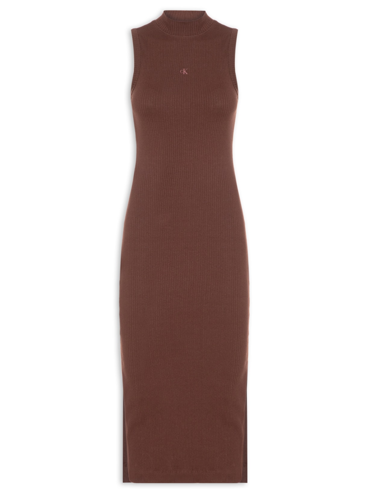 Vestido Sem Manga Gola Alta Marrom Calvin Klein Jeans