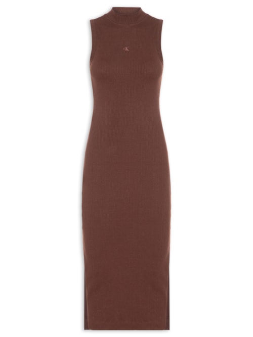 Vestido Sem Manga Calvin Klein Jeans Feminino Gola Alta - Marrom - Vestido Sem Manga Calvin Klein Jeans Feminino Gola Alta Marrom Pp