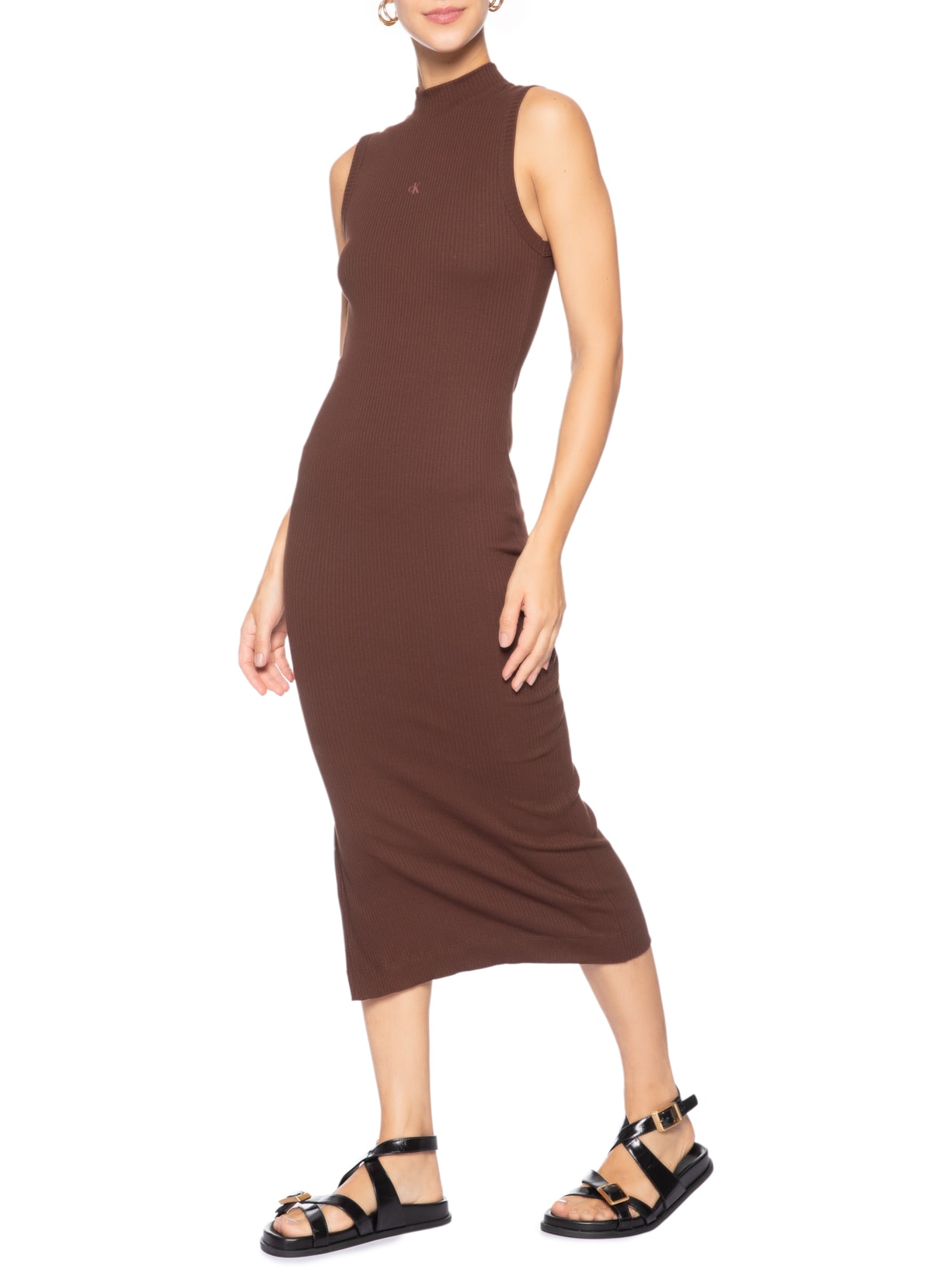 Vestido Sem Manga Gola Alta Marrom Calvin Klein Jeans