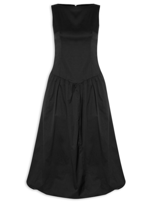 Vestido Sem Manga Midi De Tricoline - Preto