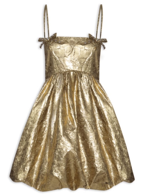 Vestido Shibori Pleat Strap Mini Dress - Dourado
