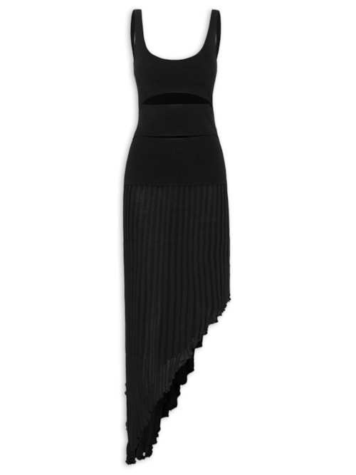 Vestido Slashed Knit Asymmetric Tank Dress - Preto