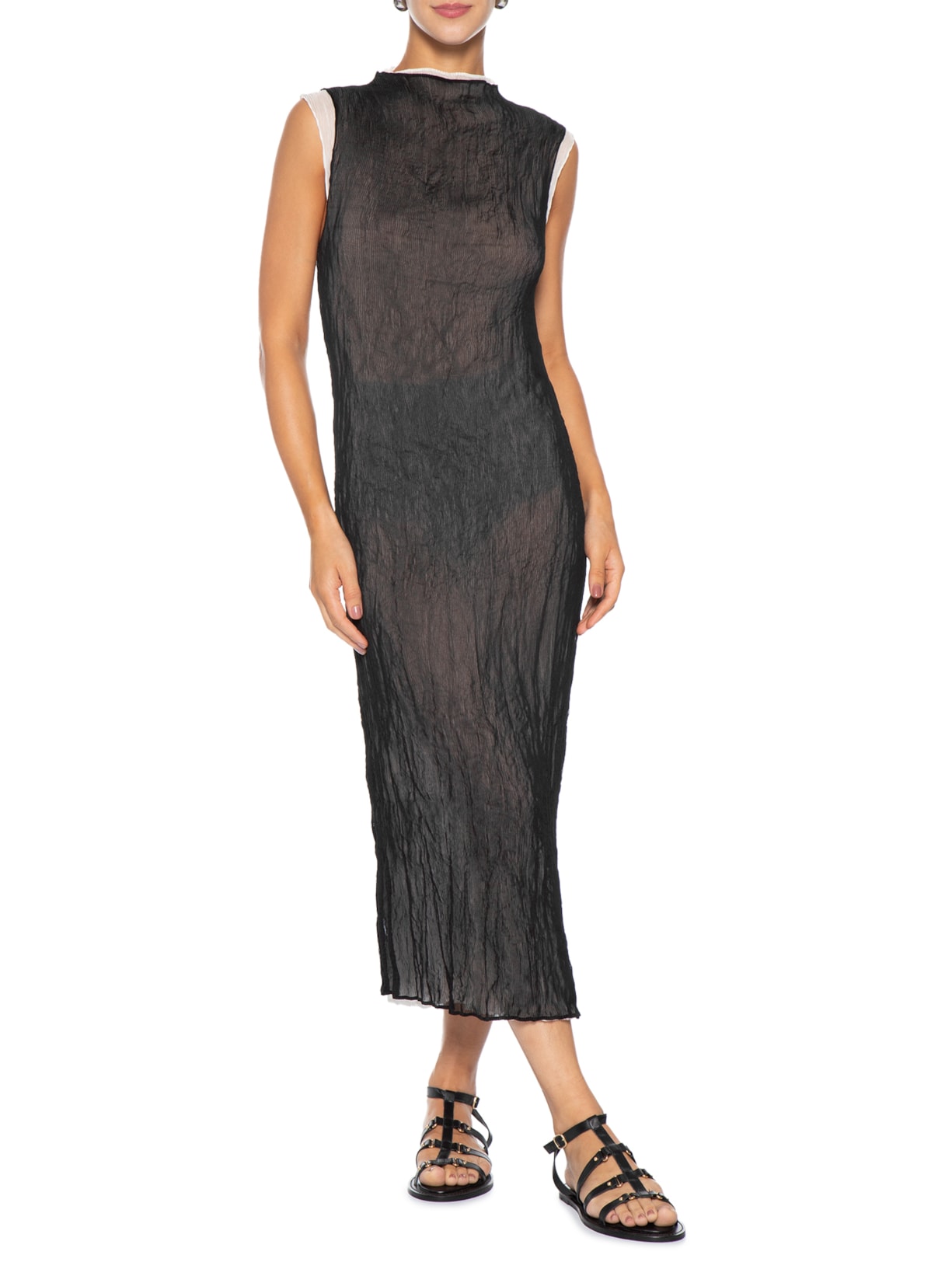 Vestido Sleeveless Plisse Duo Preto Osklen