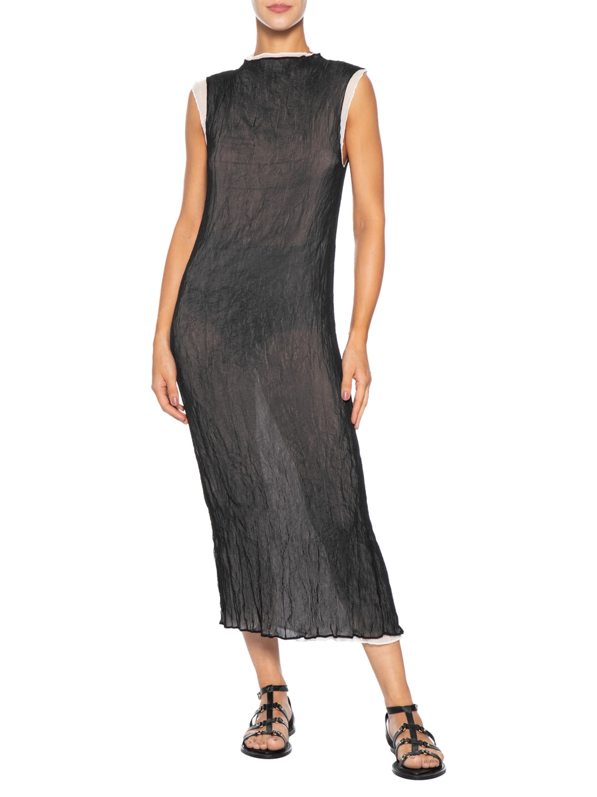 Vestido Sleeveless Plisse Duo Preto Osklen