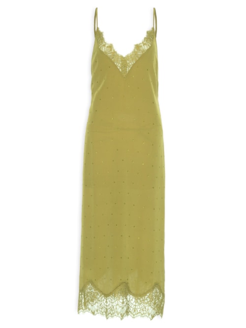 Vestido Slip Com Strass - Verde