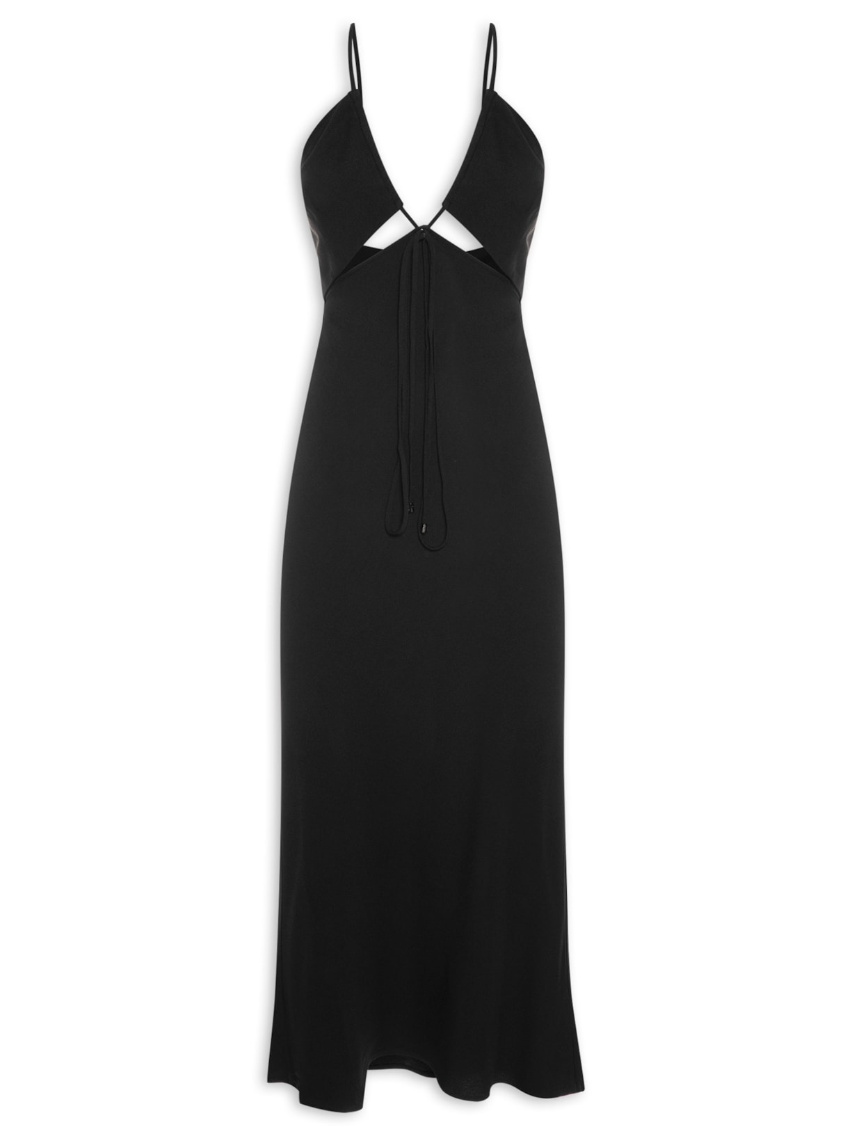 Vestido Slip Dress De Crepe Com Recortes - Preto