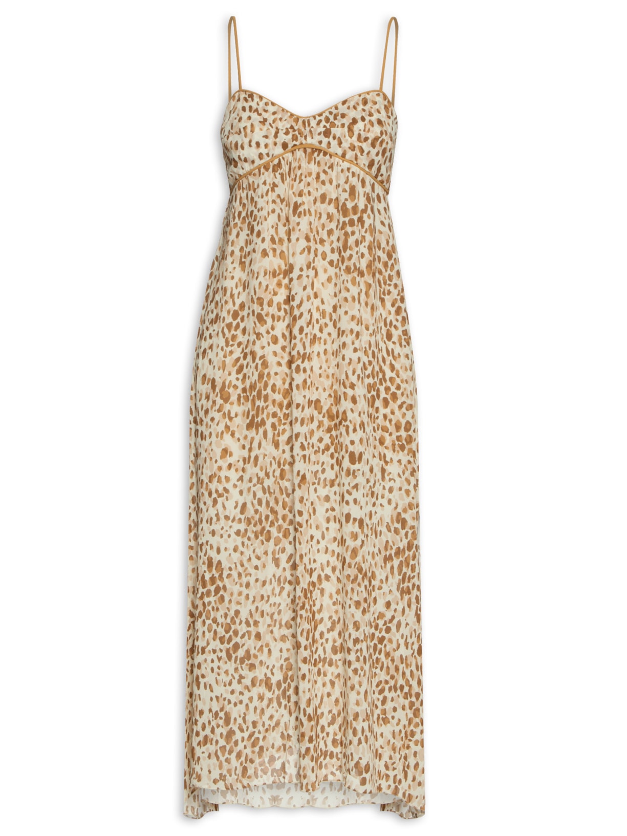 Vestido Slip Dress Detalhe Pregas Onça - Bege