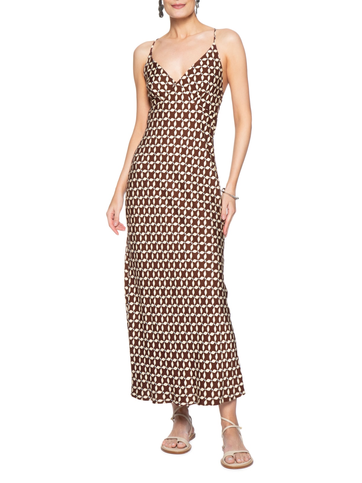 Vestido Slip Estampa Peixito Marrom Dress To