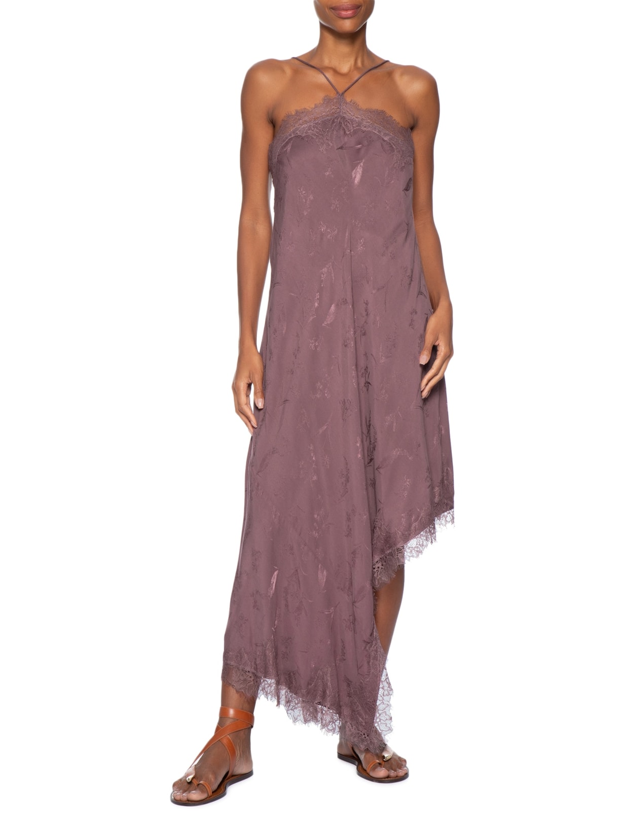 Vestido Slip Jacquard Taupe Marrom Animale
