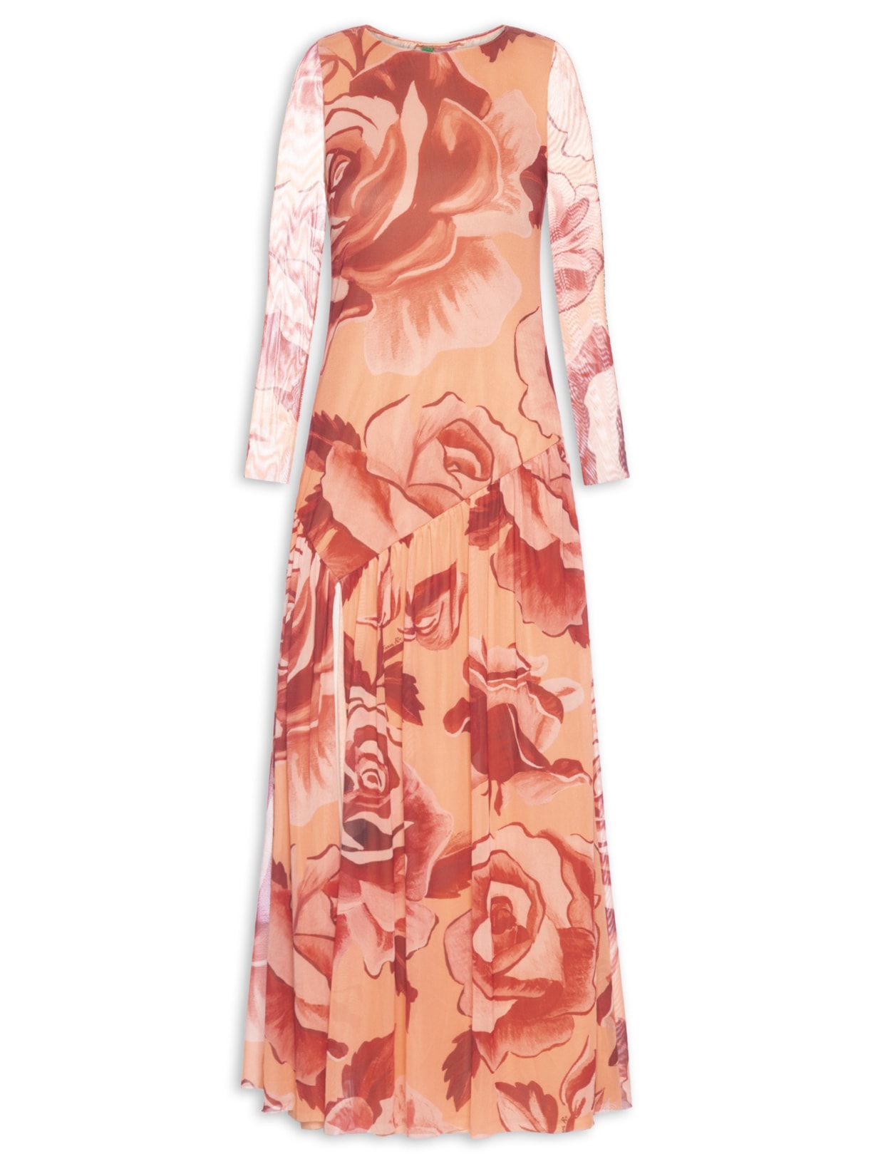 Vestido Sobreposição Tule Rosas Pintadas Rosa Farm