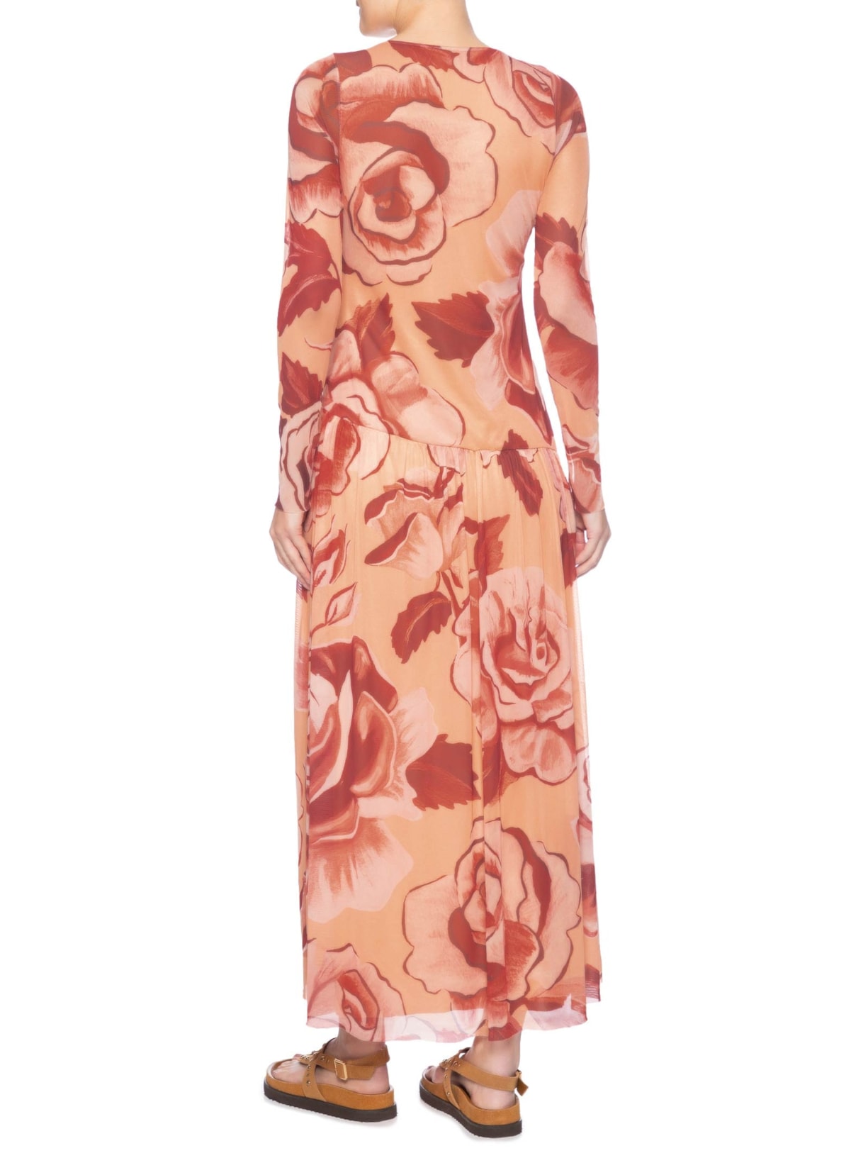 Vestido Sobreposição Tule Rosas Pintadas Rosa Farm